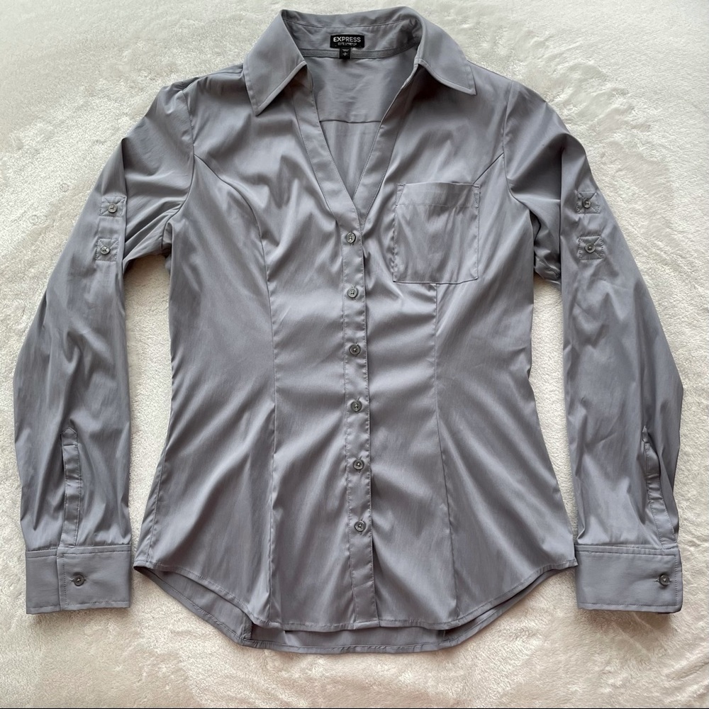 Express Elite Stretch Gray long sleeve button down, small.
